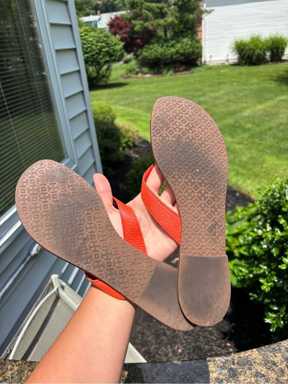Tory Burch Orange Leather Logo Flip Flop Thong Sandals Women size 10 - Picture 5 of 5